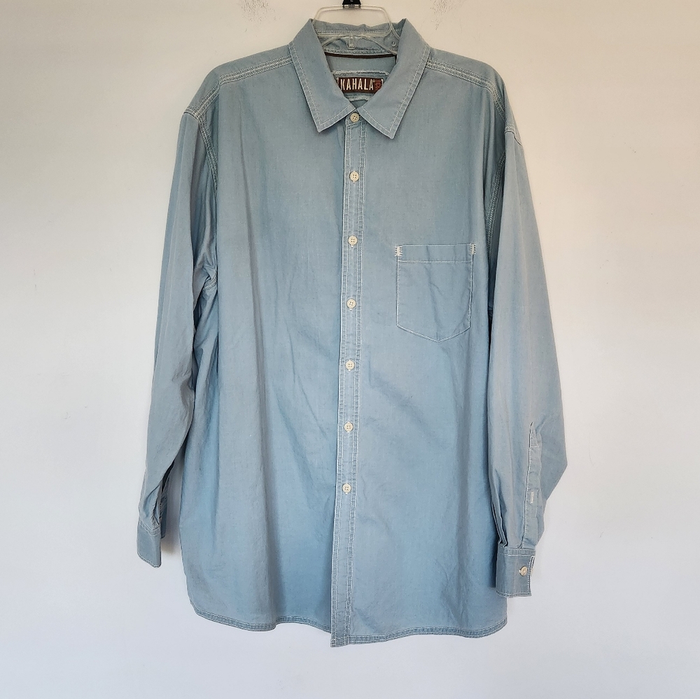 Kahala 1963 Vintage Aloha Shirt Long Sleeve Blue Green Aqua XXL